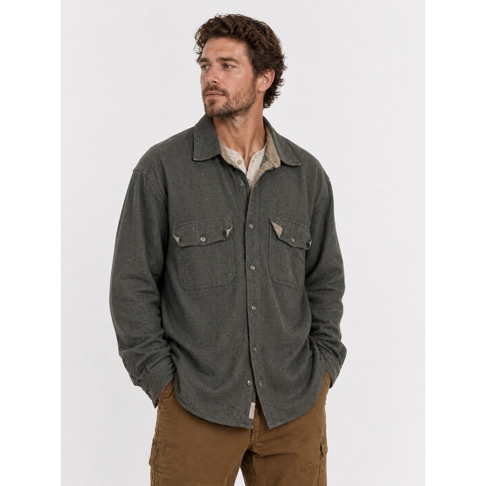 LL Bean Button Down Shirt Mens M Herringbone Cotton Gorpcore Utility Rugged